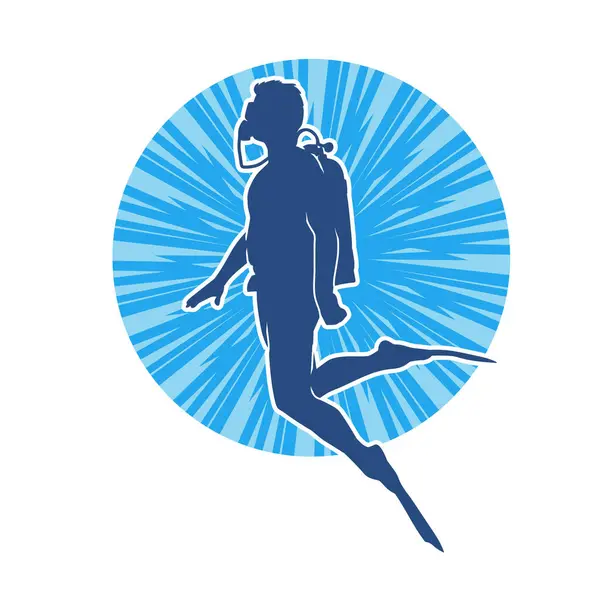 Erkek bir dalgıcın silueti. Dalış pozisyonunda bir adamın silueti..