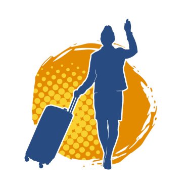 İnce moda bir kadın yolcunun silueti seyahat valizi taşıyor.