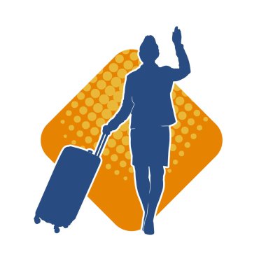 İnce moda bir kadın yolcunun silueti seyahat valizi taşıyor.