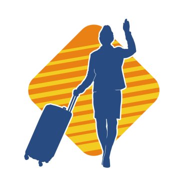 İnce moda bir kadın yolcunun silueti seyahat valizi taşıyor.