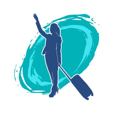 İnce moda bir kadın yolcunun silueti seyahat valizi taşıyor.