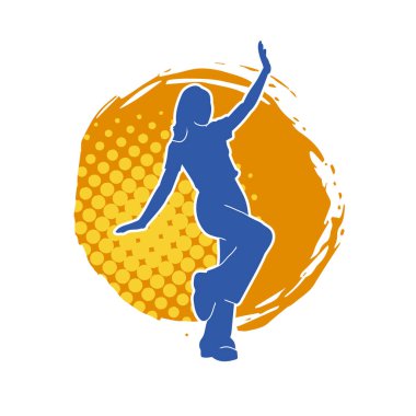 Hareketli bir kadın dansçının silueti. Dans eden zayıf bir kadının silueti..