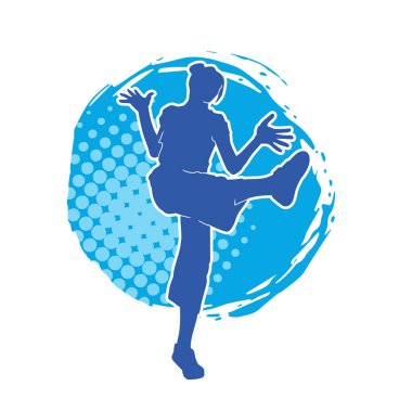 Hareketli bir kadın dansçının silueti. Dans eden zayıf bir kadının silueti..