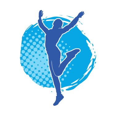 Hareketli bir kadın dansçının silueti. Dans eden zayıf bir kadının silueti..