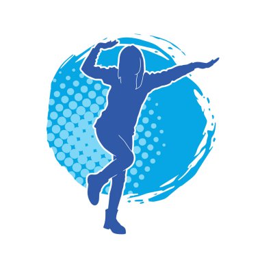 Hareketli bir kadın dansçının silueti. Dans eden zayıf bir kadının silueti..