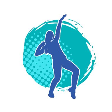 Hareketli bir kadın dansçının silueti. Dans eden zayıf bir kadının silueti..