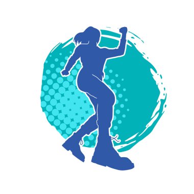 Hareketli bir kadın dansçının silueti. Dans eden zayıf bir kadının silueti..