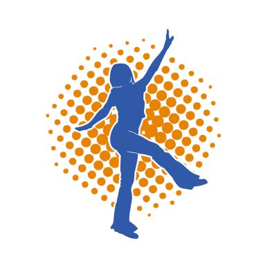 Hareketli bir kadın dansçının silueti. Dans eden zayıf bir kadının silueti..