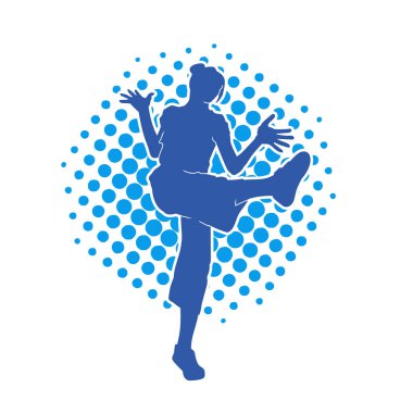 Hareketli bir kadın dansçının silueti. Dans eden zayıf bir kadının silueti..