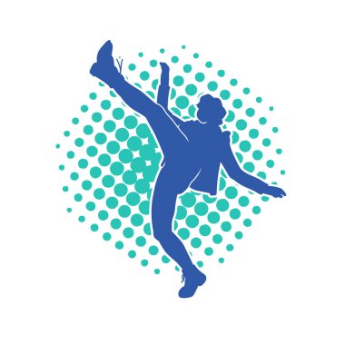 Hareketli bir kadın dansçının silueti. Dans eden zayıf bir kadının silueti..