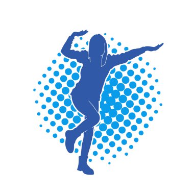 Hareketli bir kadın dansçının silueti. Dans eden zayıf bir kadının silueti..