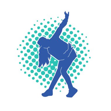 Hareketli bir kadın dansçının silueti. Dans eden zayıf bir kadının silueti..