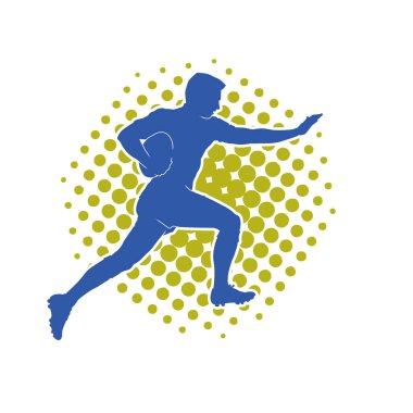 Rugby sporcusunun silueti iş başında. Rugby oynayan sporcu bir adamın silueti..