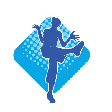 Hareketli bir kadın dansçının silueti. Dans eden zayıf bir kadının silueti..