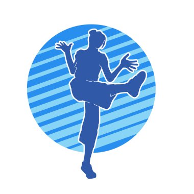 Hareketli bir kadın dansçının silueti. Dans eden zayıf bir kadının silueti..