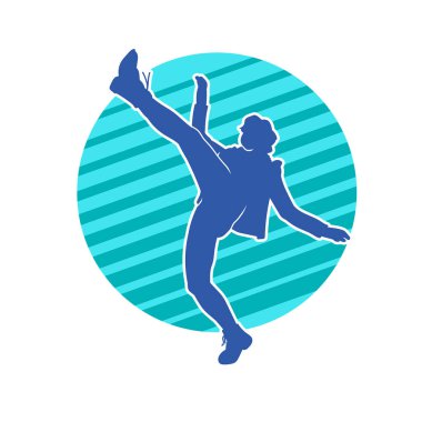 Hareketli bir kadın dansçının silueti. Dans eden zayıf bir kadının silueti..