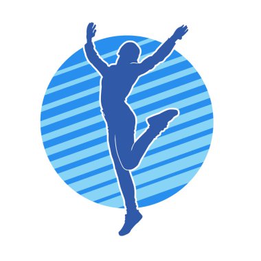 Hareketli bir kadın dansçının silueti. Dans eden zayıf bir kadının silueti..