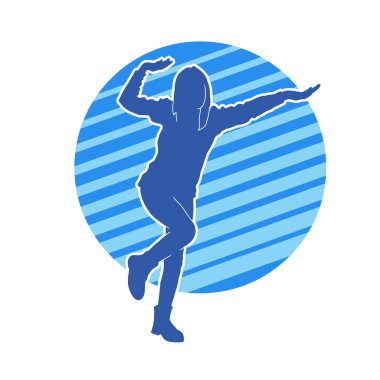 Hareketli bir kadın dansçının silueti. Dans eden zayıf bir kadının silueti..