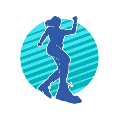 Hareketli bir kadın dansçının silueti. Dans eden zayıf bir kadının silueti..