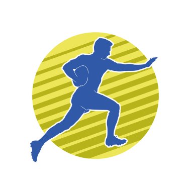 Rugby sporcusunun silueti iş başında. Rugby oynayan sporcu bir adamın silueti..