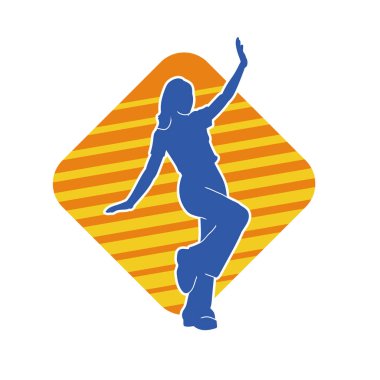 Hareketli bir kadın dansçının silueti. Dans eden zayıf bir kadının silueti..