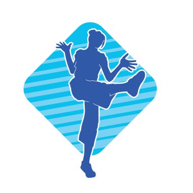 Hareketli bir kadın dansçının silueti. Dans eden zayıf bir kadının silueti..