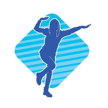 Hareketli bir kadın dansçının silueti. Dans eden zayıf bir kadının silueti..