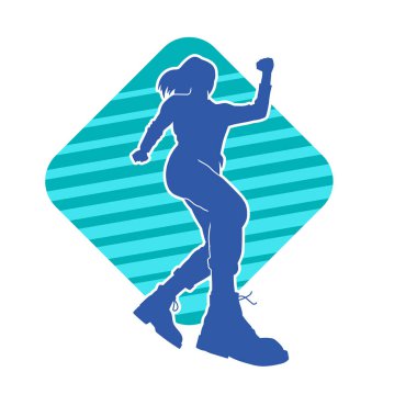 Hareketli bir kadın dansçının silueti. Dans eden zayıf bir kadının silueti..