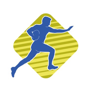Rugby sporcusunun silueti iş başında. Rugby oynayan sporcu bir adamın silueti..