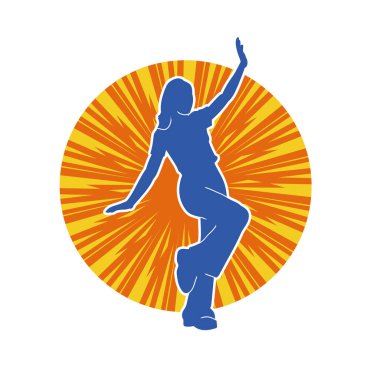 Hareketli bir kadın dansçının silueti. Dans eden zayıf bir kadının silueti..