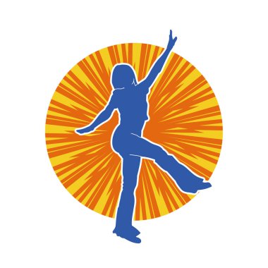 Hareketli bir kadın dansçının silueti. Dans eden zayıf bir kadının silueti..