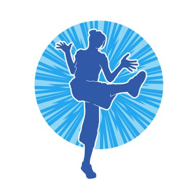 Hareketli bir kadın dansçının silueti. Dans eden zayıf bir kadının silueti..