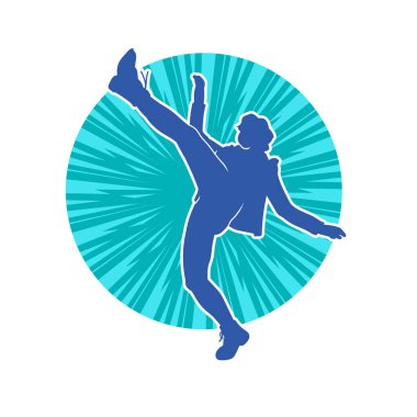 Hareketli bir kadın dansçının silueti. Dans eden zayıf bir kadının silueti..