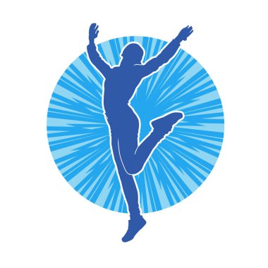 Hareketli bir kadın dansçının silueti. Dans eden zayıf bir kadının silueti..