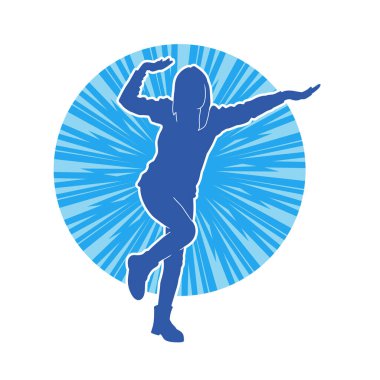 Hareketli bir kadın dansçının silueti. Dans eden zayıf bir kadının silueti..