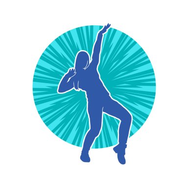 Hareketli bir kadın dansçının silueti. Dans eden zayıf bir kadının silueti..