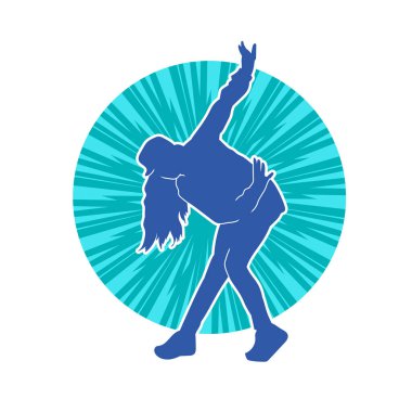 Hareketli bir kadın dansçının silueti. Dans eden zayıf bir kadının silueti..