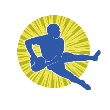 Rugby sporcusunun silueti iş başında. Rugby oynayan sporcu bir adamın silueti..