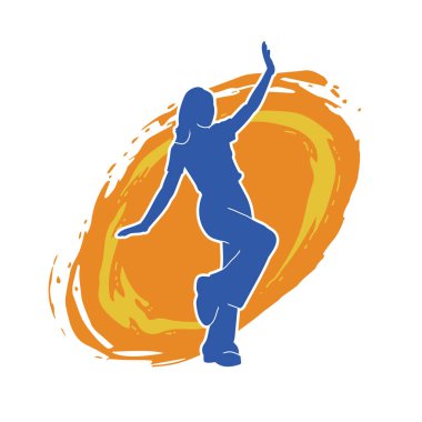 Hareketli bir kadın dansçının silueti. Dans eden zayıf bir kadının silueti..