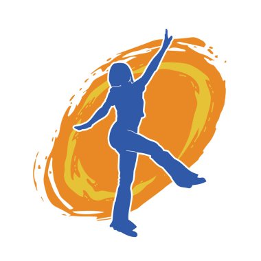 Hareketli bir kadın dansçının silueti. Dans eden zayıf bir kadının silueti..