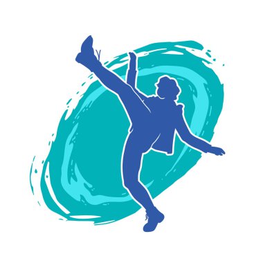 Hareketli bir kadın dansçının silueti. Dans eden zayıf bir kadının silueti..