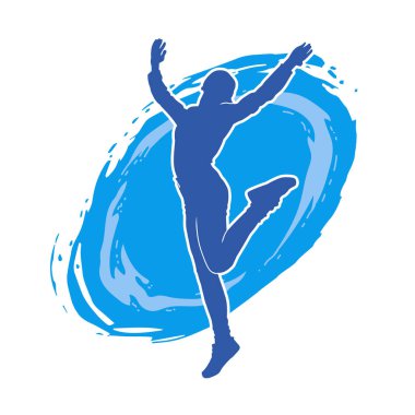 Hareketli bir kadın dansçının silueti. Dans eden zayıf bir kadının silueti..