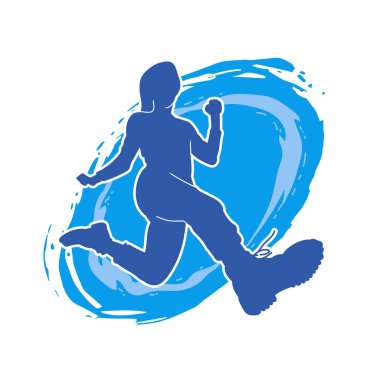 Koşan bir kadının silueti. Dişi bir koşunun silueti.