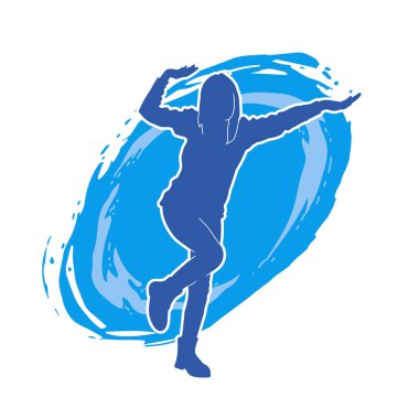 Hareketli bir kadın dansçının silueti. Dans eden zayıf bir kadının silueti..