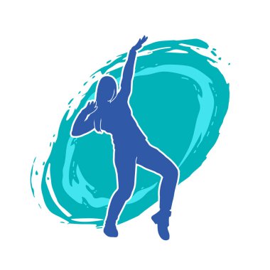 Hareketli bir kadın dansçının silueti. Dans eden zayıf bir kadının silueti..