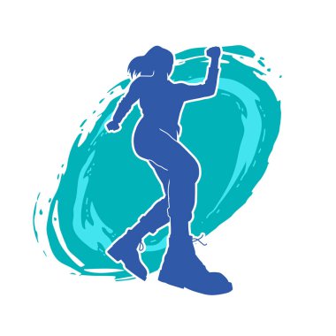 Hareketli bir kadın dansçının silueti. Dans eden zayıf bir kadının silueti..