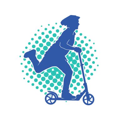 Sıradan, zayıf bir erkeğin silueti elektrikli scooter kullanıyor..