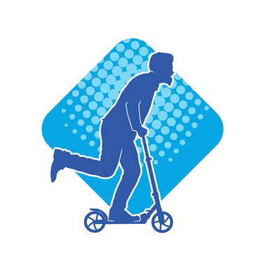 Sıradan, zayıf bir erkeğin silueti elektrikli scooter kullanıyor..