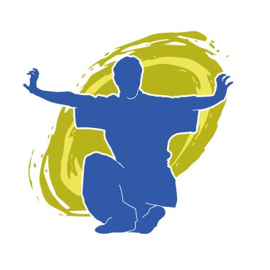 Doğu dövüş sanatı pozu veren bir adamın silueti. Dövüş sanatlarında bir erkeğin silueti..