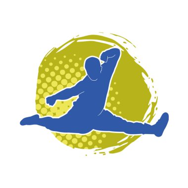 Doğu dövüş sanatı pozu veren bir adamın silueti. Dövüş sanatlarında bir erkeğin silueti..